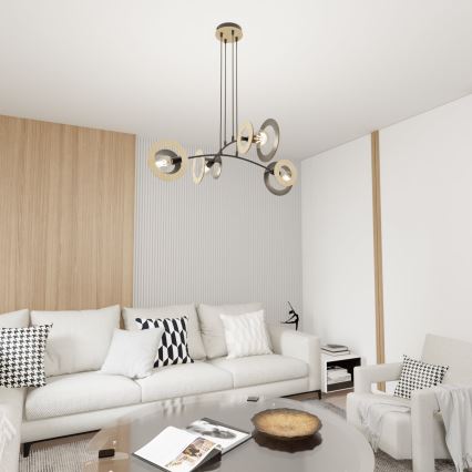 Hanglamp aan een koord SKIVA 4xE27/15W/230V zwart/beige