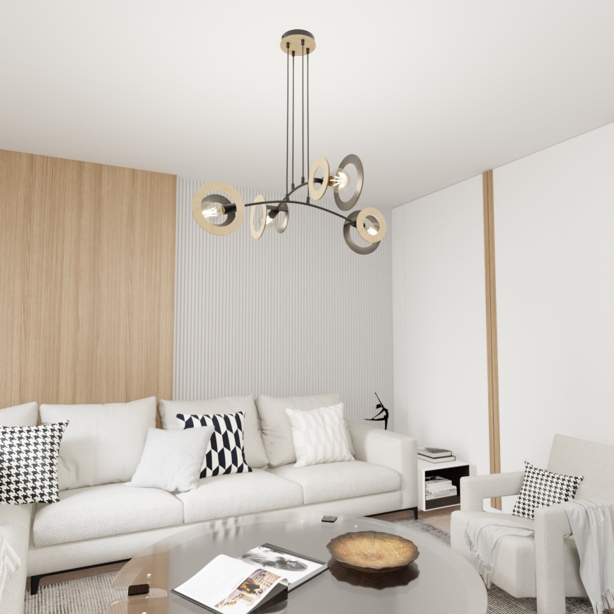 Hanglamp aan een koord SKIVA 4xE27/15W/230V zwart/beige