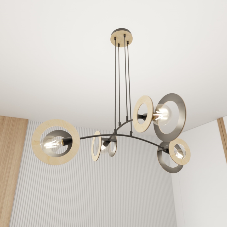 Hanglamp aan een koord SKIVA 4xE27/15W/230V zwart/beige