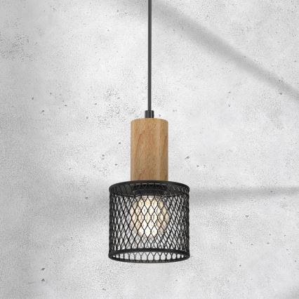 Hanglamp aan een koord SOBRESA 1xE27/60W/230V zwart/hout