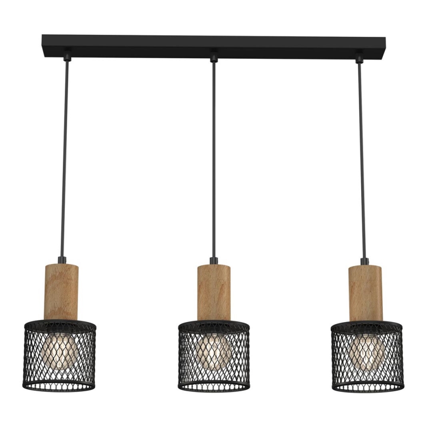 Hanglamp aan een koord SOBRESA 3xE27/60W/230V zwart/hout