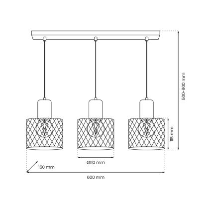 Hanglamp aan een koord SOBRESA 3xE27/60W/230V zwart/hout