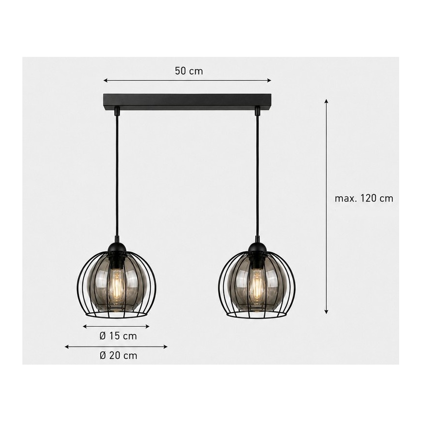 Hanglamp aan een koord SOLO BLACK 2xE27/60W/230V