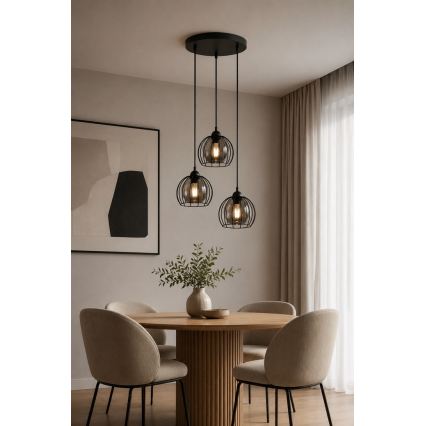 Hanglamp aan een koord SOLO BLACK 3xE27/60W/230V diameter 30 cm