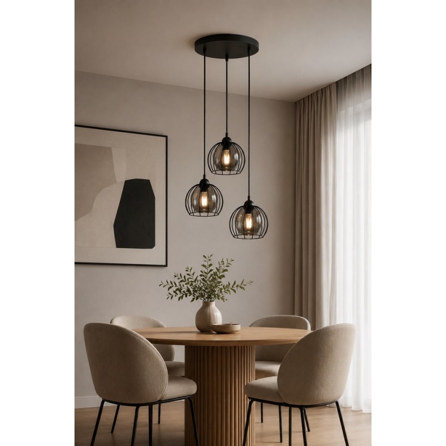 Hanglamp aan een koord SOLO BLACK 3xE27/60W/230V diameter 30 cm