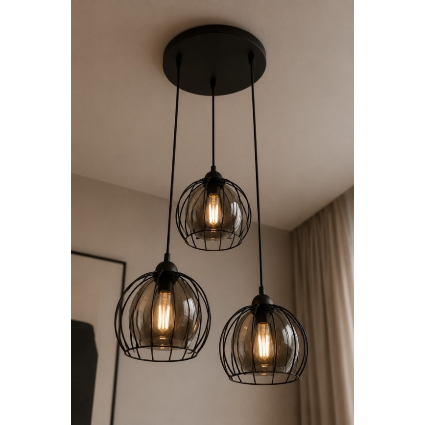 Hanglamp aan een koord SOLO BLACK 3xE27/60W/230V diameter 30 cm