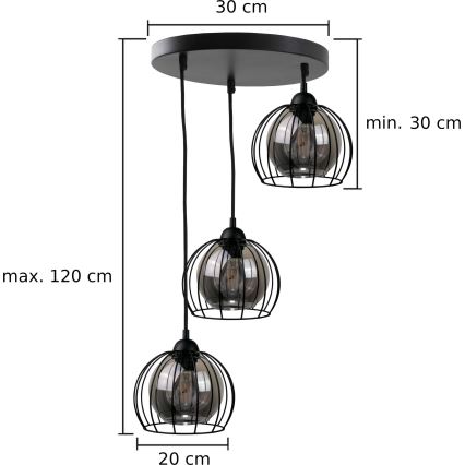 Hanglamp aan een koord SOLO BLACK 3xE27/60W/230V diameter 30 cm