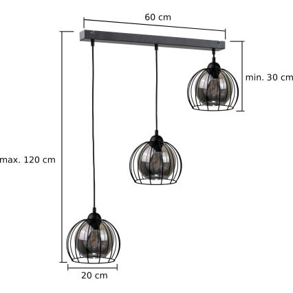 Hanglamp aan een koord SOLO BLACK 3xE27/60W/230V