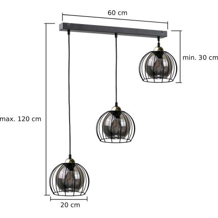 Hanglamp aan een koord SOLO BLACK 3xE27/60W/230V zwart/goud