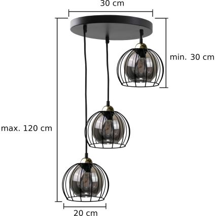 Hanglamp aan een koord SOLO BLACK 3xE27/60W/230V zwart/goud