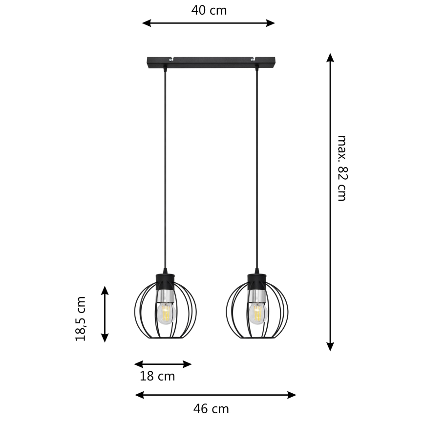 Hanglamp aan een koord STARLIGHT 2xE27/15W/230V zwart/zilver