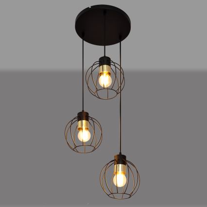 Hanglamp aan een koord STARLIGHT 3xE27/15W/230V zwart/goud