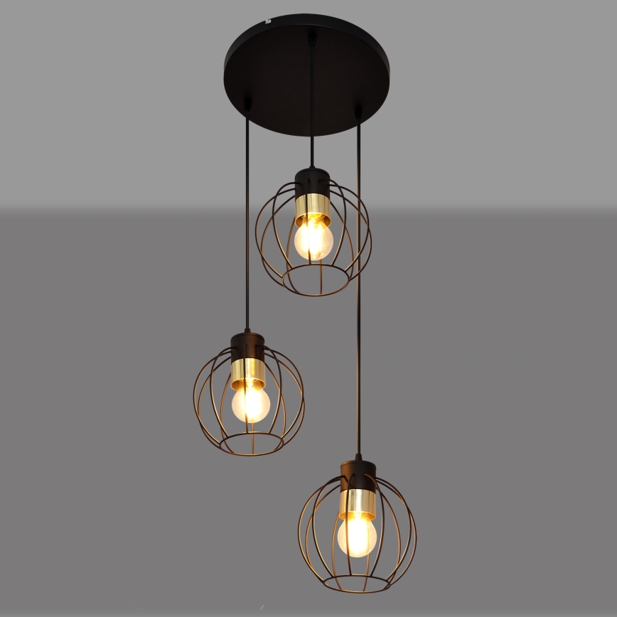 Hanglamp aan een koord STARLIGHT 3xE27/15W/230V zwart/goud