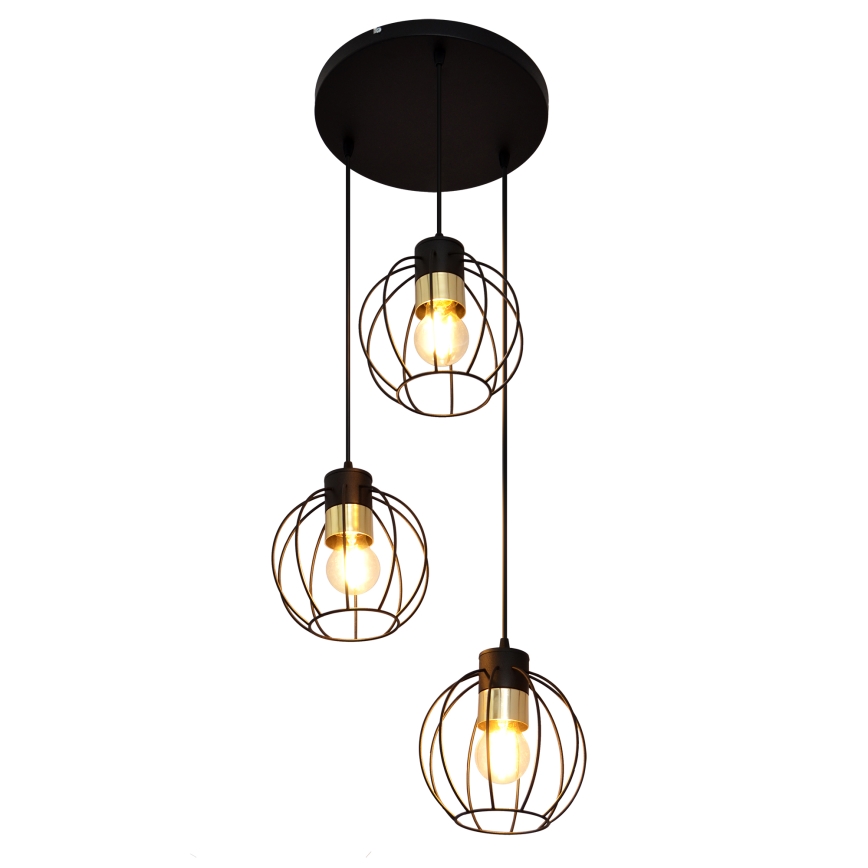 Hanglamp aan een koord STARLIGHT 3xE27/15W/230V zwart/goud