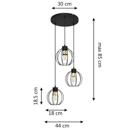 Hanglamp aan een koord STARLIGHT 3xE27/15W/230V zwart/goud