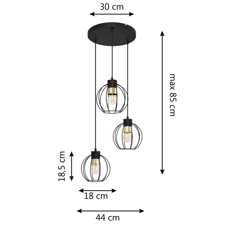 Hanglamp aan een koord STARLIGHT 3xE27/15W/230V zwart/goud