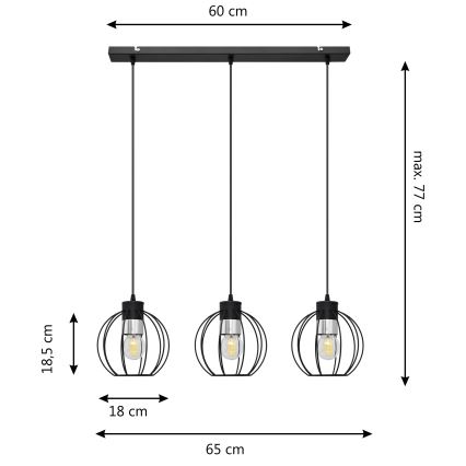 Hanglamp aan een koord STARLIGHT 3xE27/15W/230V zwart/zilver