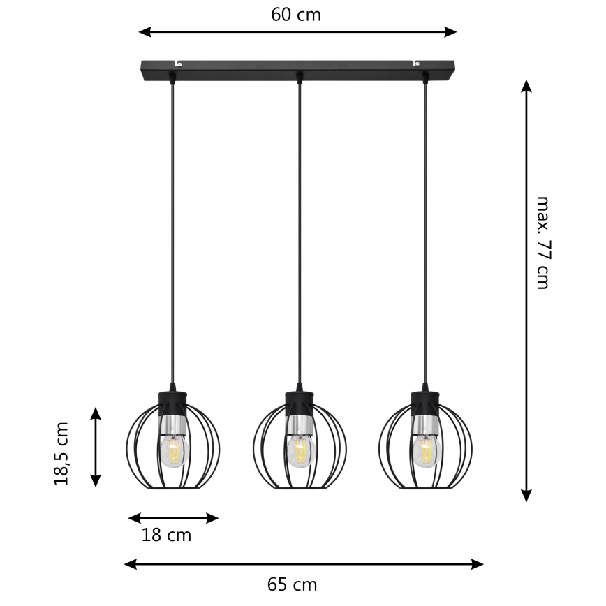 Hanglamp aan een koord STARLIGHT 3xE27/15W/230V zwart/zilver