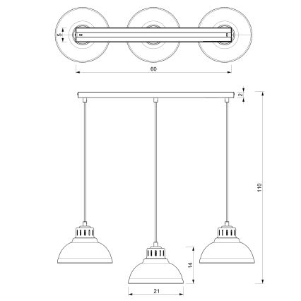 Hanglamp aan een koord SVEN 3xE27/15W/230V grijs