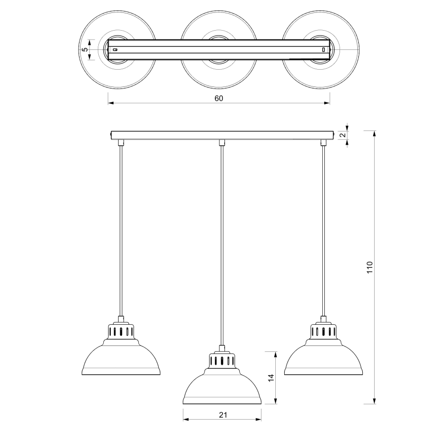 Hanglamp aan een koord SVEN 3xE27/15W/230V grijs