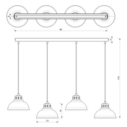 Hanglamp aan een koord SVEN 4xE27/15W/230V rood