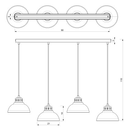 Hanglamp aan een koord SVEN 4xE27/15W/230V zwart/goud