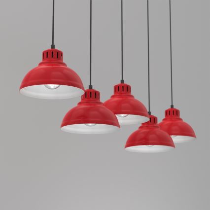 Hanglamp aan een koord SVEN 5xE27/15W/230V rood