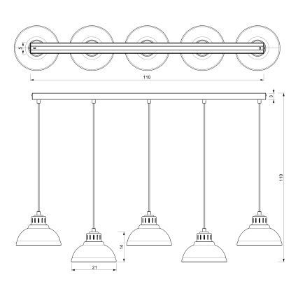 Hanglamp aan een koord SVEN 5xE27/15W/230V wit