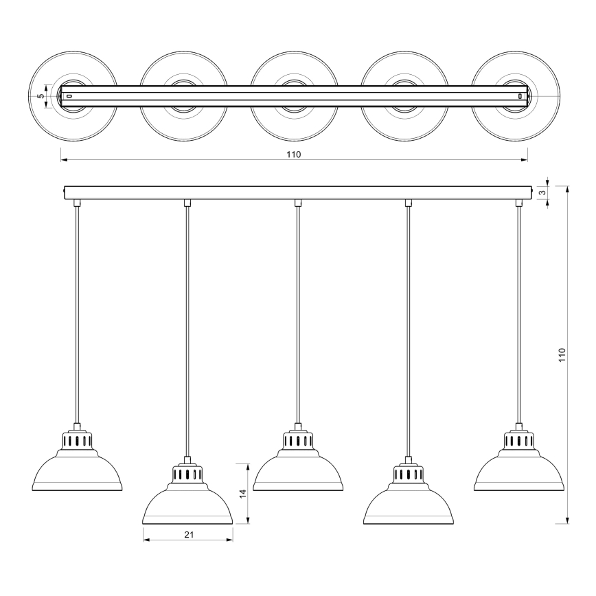Hanglamp aan een koord SVEN 5xE27/15W/230V wit