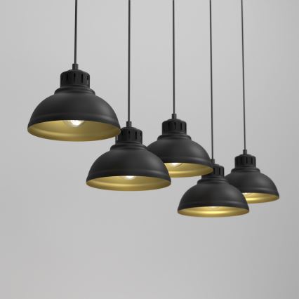 Hanglamp aan een koord SVEN 5xE27/15W/230V zwart/goud