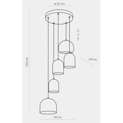 Hanglamp aan een koord TEMPRE 5xE27/15W/230V wit/grijs/zwart