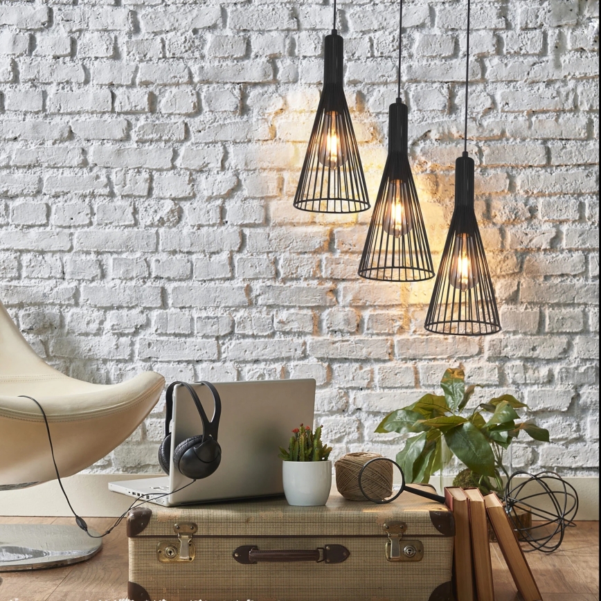 Hanglamp aan een koord TIANA 3xE27/20W/230V zwart