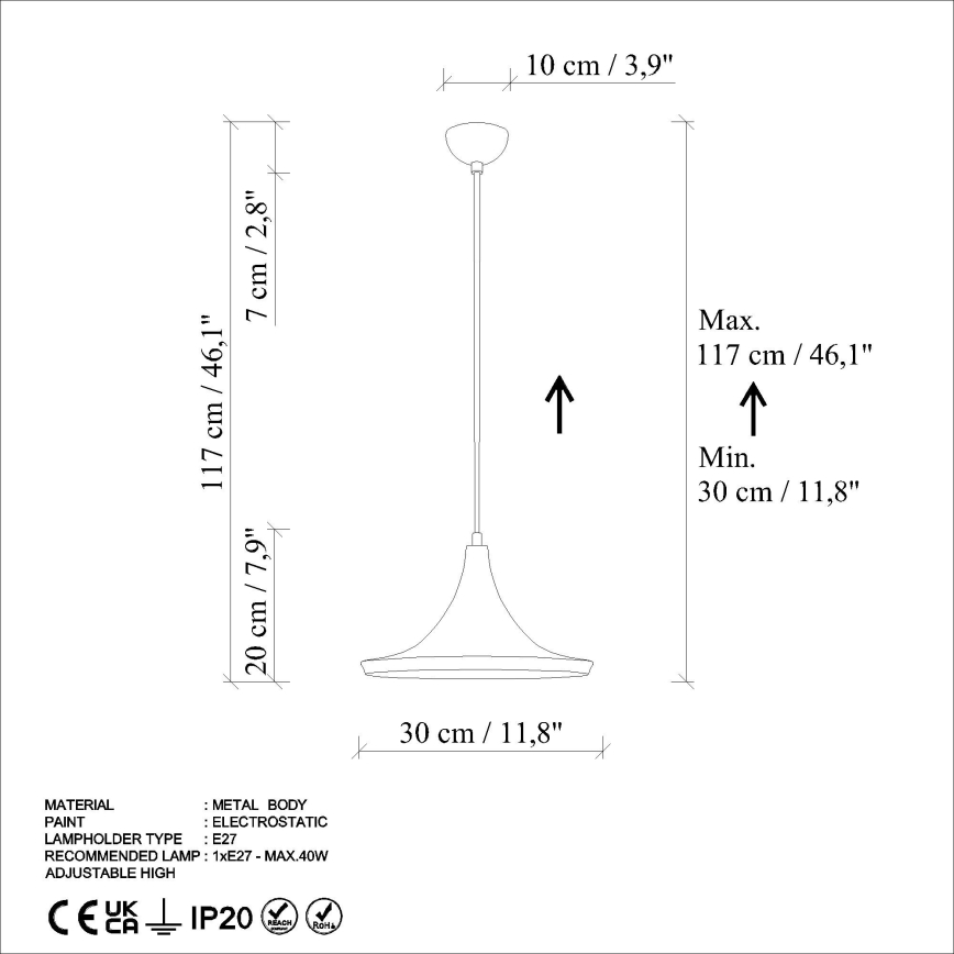 Hanglamp aan een koord TOM 1xE27/40W/230V oranje