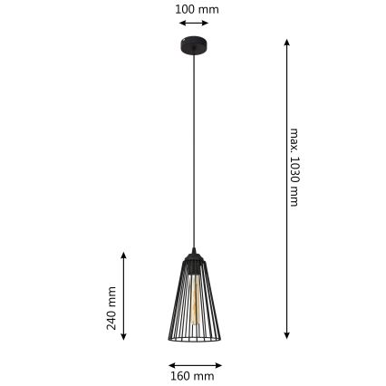 Hanglamp aan een koord TORRI 1xE27/15W/230V diameter 16 cm zwart