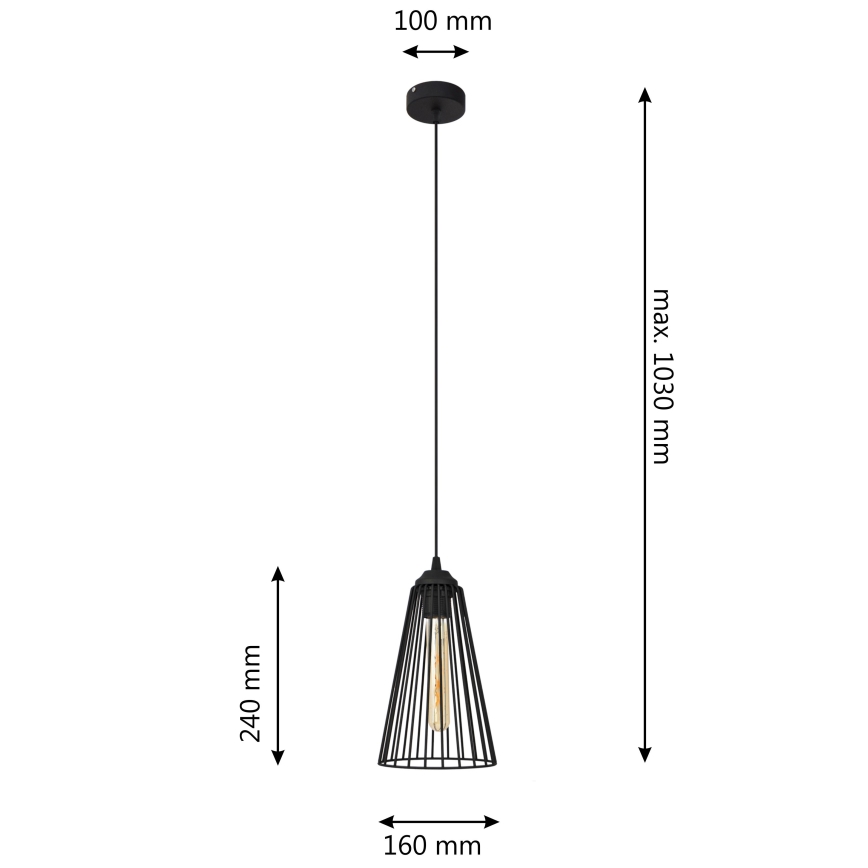 Hanglamp aan een koord TORRI 1xE27/15W/230V diameter 16 cm zwart