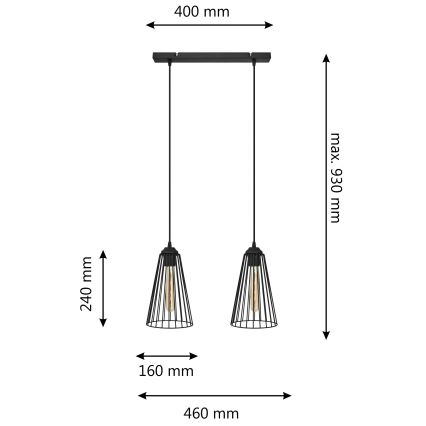 Hanglamp aan een koord TORRI 2xE27/15W/230V zwart