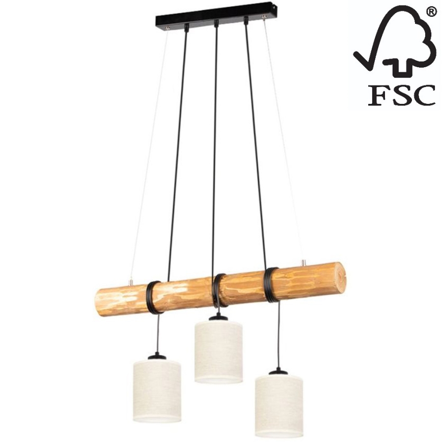 Hanglamp aan een koord TRENO 3xE27/25W/230V Dennenboom – FSC gecertificeerd