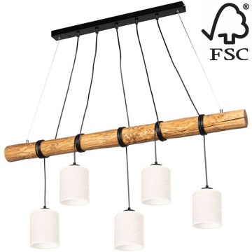 Hanglamp aan een koord TRENO 5xE27/25W/230V Dennenboom – FSC gecertificeerd