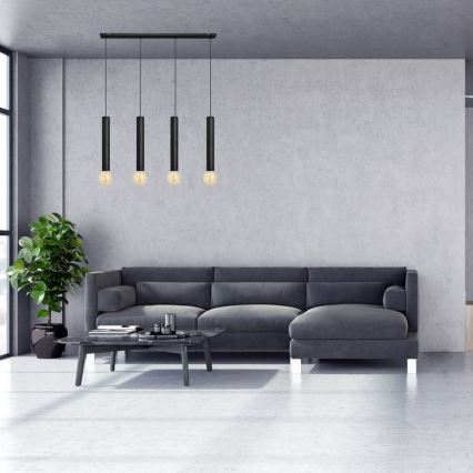 Hanglamp aan een koord TUBA 4xE27/15W/230V zwart