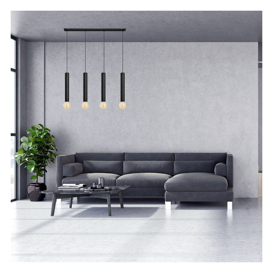 Hanglamp aan een koord TUBA 4xE27/15W/230V zwart