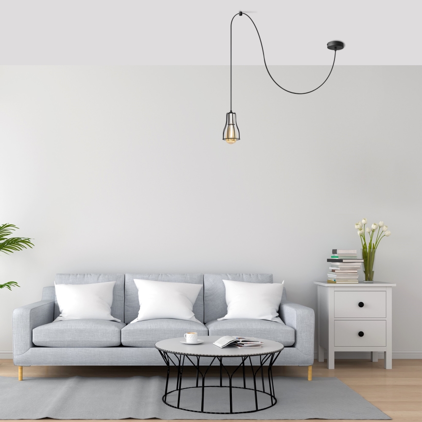Hanglamp aan een koord TUBE 1xE27/15W/230V zwart/glanzend chroom