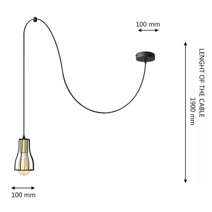 Hanglamp aan een koord TUBE 1xE27/15W/230V zwart/goud