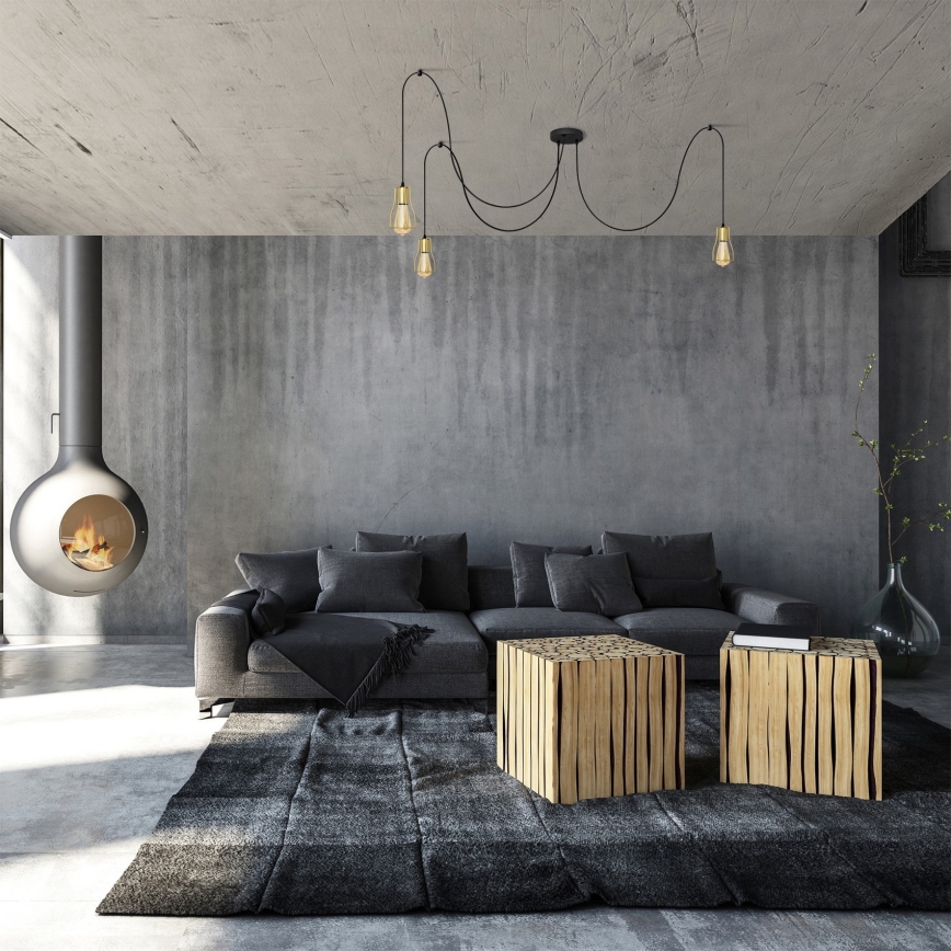 Hanglamp aan een koord TUBE 3xE27/10W/230V spin zwart/goud