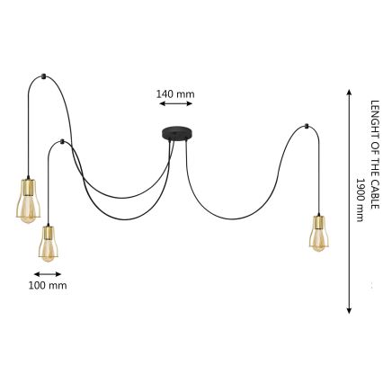 Hanglamp aan een koord TUBE 3xE27/10W/230V spin zwart/goud