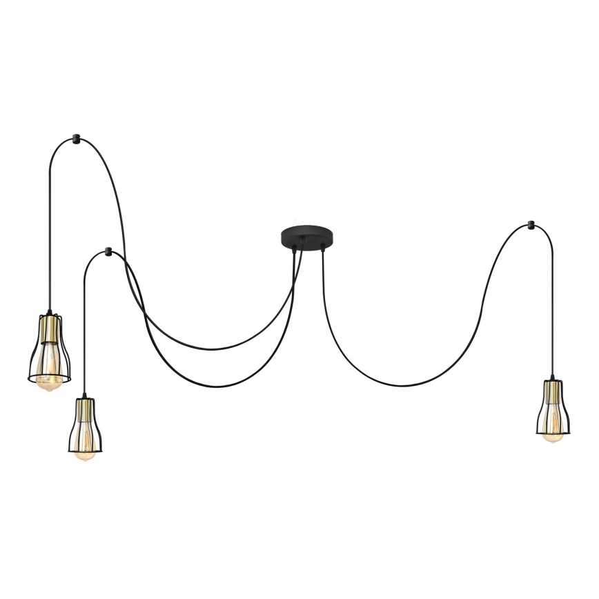 Hanglamp aan een koord TUBE 3xE27/10W/230V spin zwart/goud