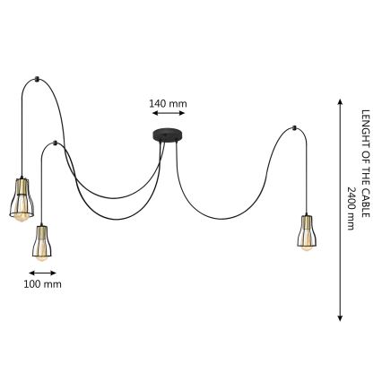 Hanglamp aan een koord TUBE 3xE27/10W/230V spin zwart/goud