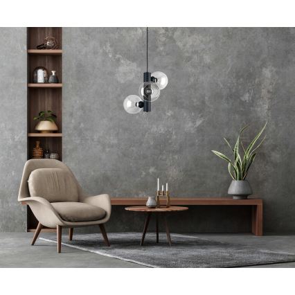 Hanglamp aan een koord TUBE 3xE27/60W/230V zwart/doorzichtig