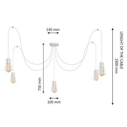 Hanglamp aan een koord TUBE 5xE27/15W/230V spin wit