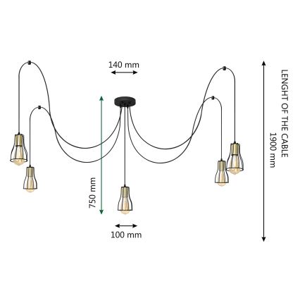 Hanglamp aan een koord TUBE 5xE27/15W/230V spin zwart/glanzend chroom