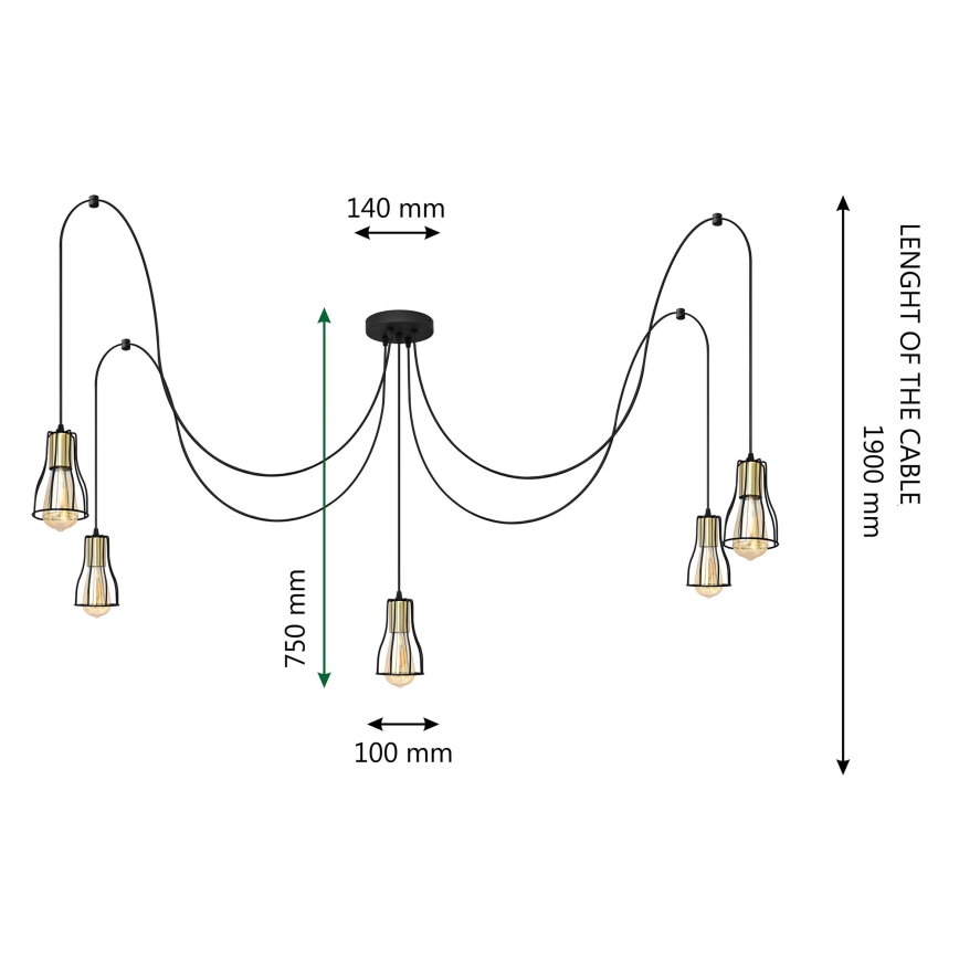 Hanglamp aan een koord TUBE 5xE27/15W/230V spin zwart/glanzend chroom